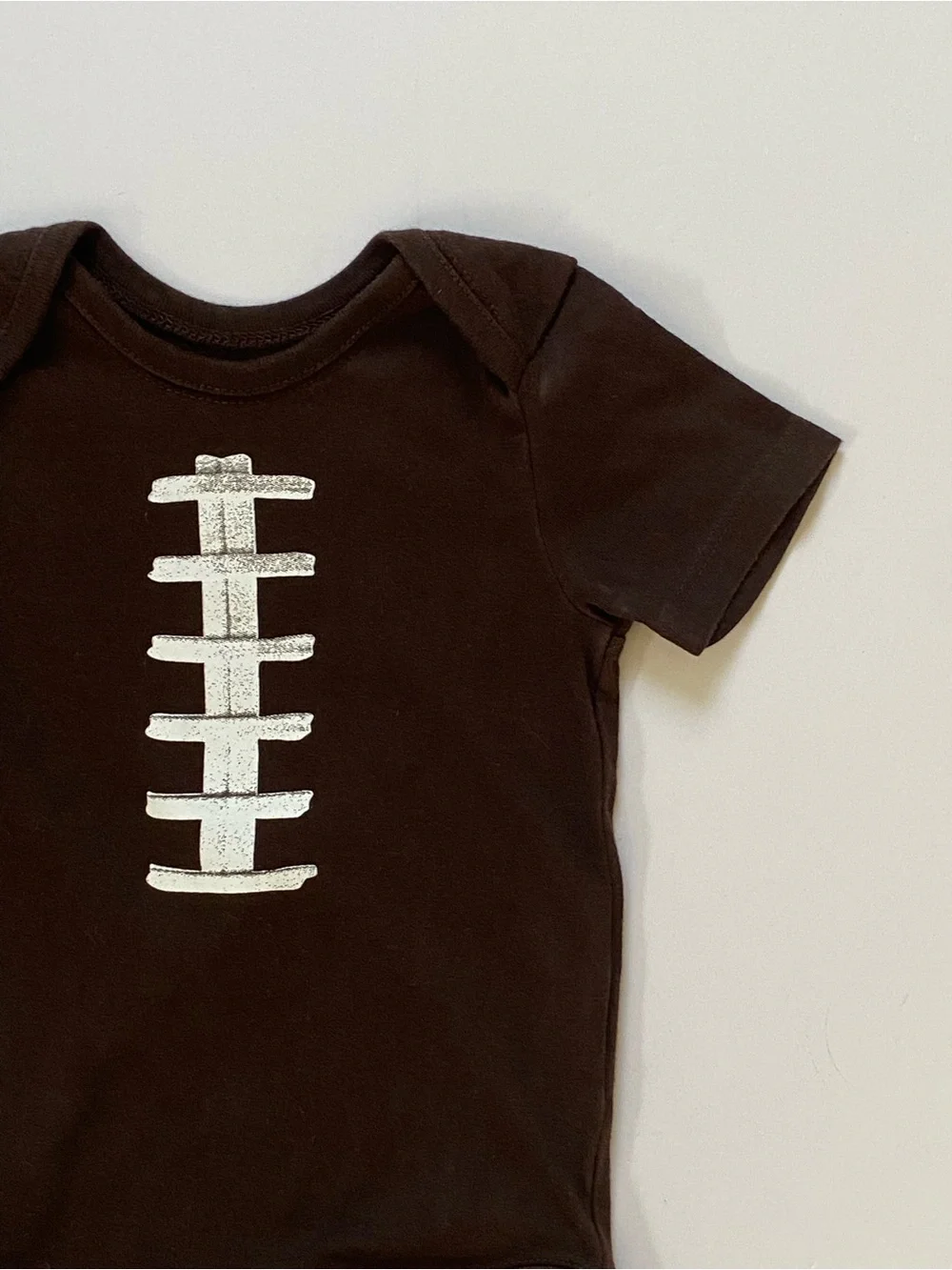 Football Style Bodysuit Size 6 9 Months Brown Cotton Stitching Sporty EUC Mint!